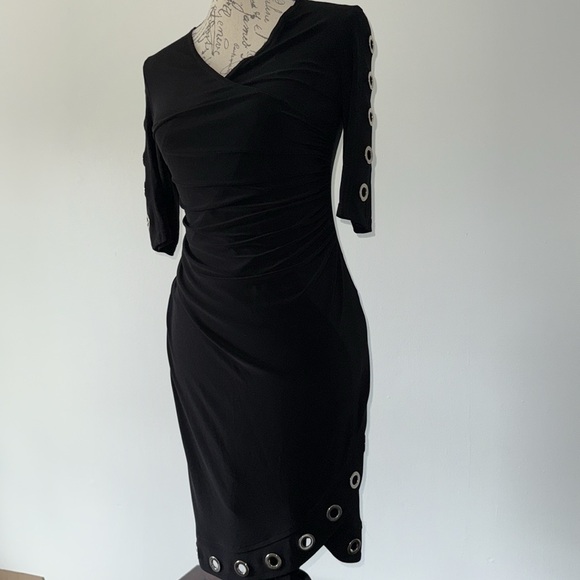 Joseph Ribkoff 6 Elegant Black Dress with Eyelet Details - Picture 2 of 6